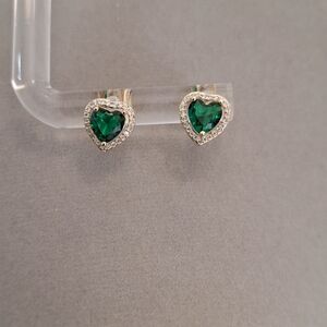 Emerald diamond cut heart shape stud earrings